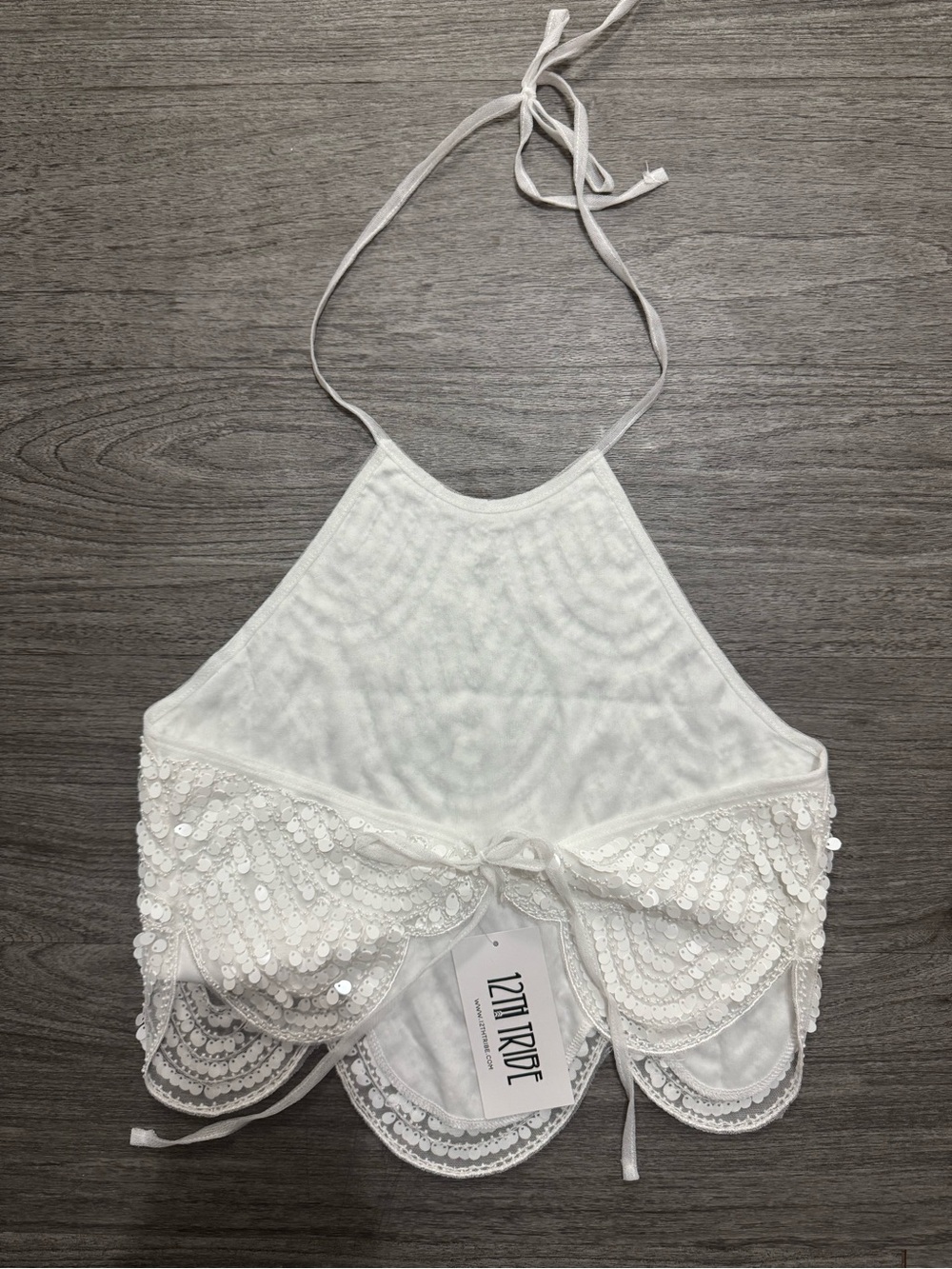 12th Tribe Cleo White Sequin Halter Tie Top - Picture 4 of 6